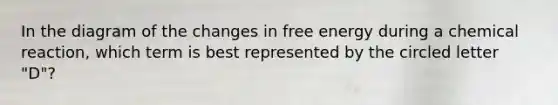 In the diagram of the changes in free energy during a chemical reaction, which term is best represented by the circled letter "D"?