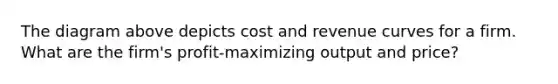 The diagram above depicts cost and revenue curves for a firm. What are the firm's profit-maximizing output and price?