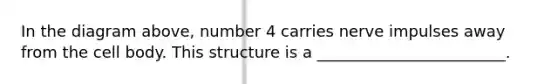 In the diagram above, number 4 carries nerve impulses away from the cell body. This structure is a ________________________.