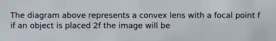 The diagram above represents a convex lens with a focal point f if an object is placed 2f the image will be