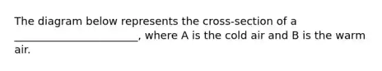 The diagram below represents the cross-section of a _______________________, where A is the cold air and B is the warm air.