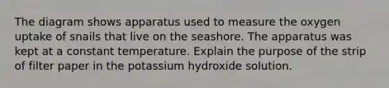 The diagram shows apparatus used to measure the oxygen uptake of snails that live on the seashore. The apparatus was kept at a constant temperature. Explain the purpose of the strip of filter paper in the potassium hydroxide solution.