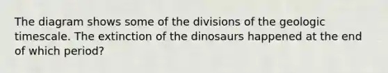 The diagram shows some of the divisions of the geologic timescale. The extinction of the dinosaurs happened at the end of which period?