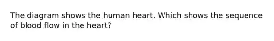 The diagram shows the human heart. Which shows the sequence of blood flow in the heart?