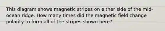 This diagram shows magnetic stripes on either side of the mid-ocean ridge. How many times did the magnetic field change polarity to form all of the stripes shown here?