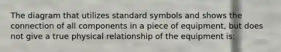 The diagram that utilizes standard symbols and shows the connection of all components in a piece of equipment, but does not give a true physical relationship of the equipment is: