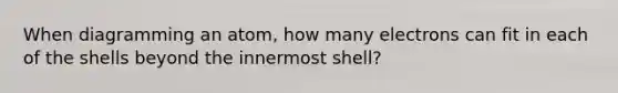 When diagramming an atom, how many electrons can fit in each of the shells beyond the innermost shell?