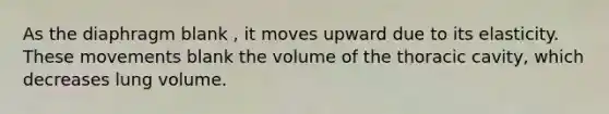 As the diaphragm blank , it moves upward due to its elasticity. These movements blank the volume of the thoracic cavity, which decreases lung volume.