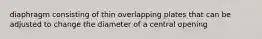 diaphragm consisting of thin overlapping plates that can be adjusted to change the diameter of a central opening