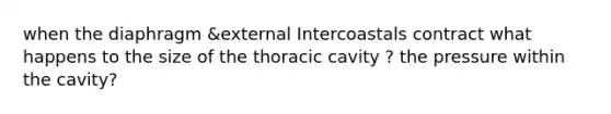 when the diaphragm &external Intercoastals contract what happens to the size of the thoracic cavity ? the pressure within the cavity?