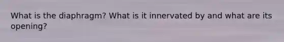 What is the diaphragm? What is it innervated by and what are its opening?