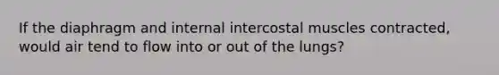 If the diaphragm and internal intercostal muscles contracted, would air tend to flow into or out of the lungs?