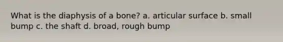 What is the diaphysis of a bone? a. articular surface b. small bump c. the shaft d. broad, rough bump