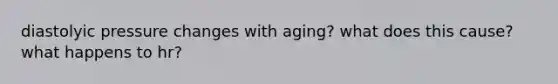 diastolyic pressure changes with aging? what does this cause? what happens to hr?