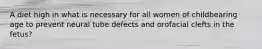 A diet high in what is necessary for all women of childbearing age to prevent neural tube defects and orofacial clefts in the fetus?