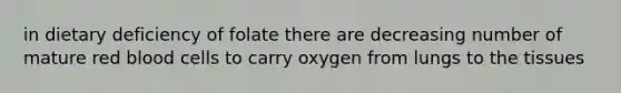 in dietary deficiency of folate there are decreasing number of mature red blood cells to carry oxygen from lungs to the tissues