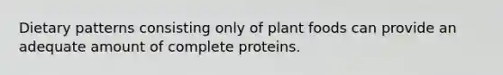 ​Dietary patterns consisting only of plant foods can provide an adequate amount of complete proteins.