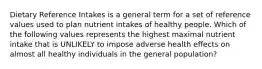 Dietary Reference Intakes is a general term for a set of reference values used to plan nutrient intakes of healthy people. Which of the following values represents the highest maximal nutrient intake that is UNLIKELY to impose adverse health effects on almost all healthy individuals in the general population?