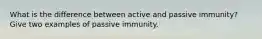 What is the difference between active and passive immunity? Give two examples of passive immunity.