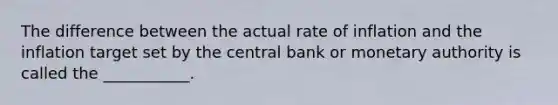 The difference between the actual rate of inflation and the inflation target set by the central bank or monetary authority is called the ___________.