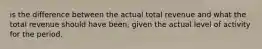 is the difference between the actual total revenue and what the total revenue should have been, given the actual level of activity for the period.