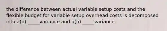 the difference between actual variable setup costs and the flexible budget for variable setup overhead costs is decomposed into a(n) _____variance and a(n) _____variance.