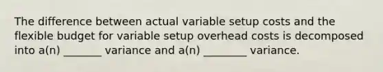 The difference between actual variable setup costs and the flexible budget for variable setup overhead costs is decomposed into a(n) _______ variance and a(n) ________ variance.