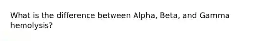 What is the difference between Alpha, Beta, and Gamma hemolysis?