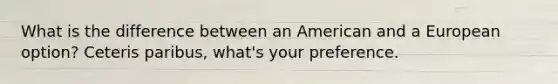 What is the difference between an American and a European option? Ceteris paribus, what's your preference.