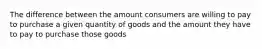 The difference between the amount consumers are willing to pay to purchase a given quantity of goods and the amount they have to pay to purchase those goods