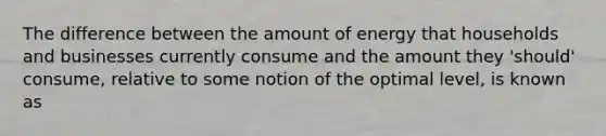 The difference between the amount of energy that households and businesses currently consume and the amount they 'should' consume, relative to some notion of the optimal level, is known as