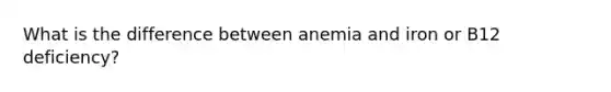 What is the difference between anemia and iron or B12 deficiency?