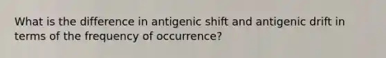 What is the difference in antigenic shift and antigenic drift in terms of the frequency of occurrence?