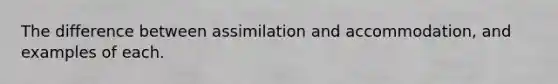 The difference between assimilation and accommodation, and examples of each.