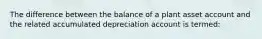 The difference between the balance of a plant asset account and the related accumulated depreciation account is termed: