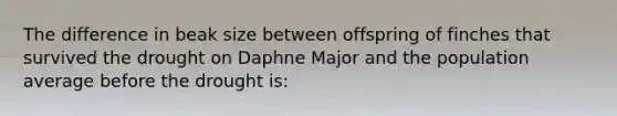 The difference in beak size between offspring of finches that survived the drought on Daphne Major and the population average before the drought is: