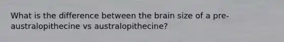 What is the difference between the brain size of a pre-australopithecine vs australopithecine?