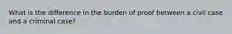 What is the difference in the burden of proof between a civil case and a criminal case?