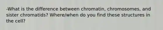 -What is the difference between chromatin, chromosomes, and sister chromatids? Where/when do you find these structures in the cell?