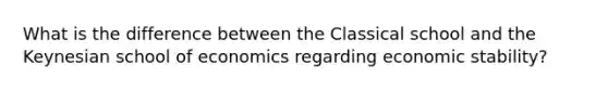 What is the difference between the Classical school and the Keynesian school of economics regarding economic stability?