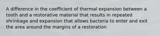 A difference in the coefficient of thermal expansion between a tooth and a restorative material that results in repeated shrinkage and expansion that allows bacteria to enter and exit the area around the margins of a restoration