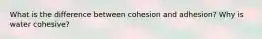 What is the difference between cohesion and adhesion? Why is water cohesive?