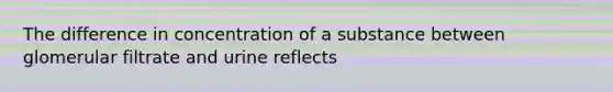 The difference in concentration of a substance between glomerular filtrate and urine reflects