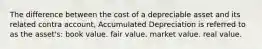 The difference between the cost of a depreciable asset and its related contra account, Accumulated Depreciation is referred to as the asset's: book value. fair value. market value. real value.