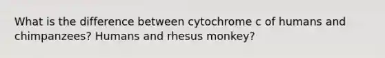 What is the difference between cytochrome c of humans and chimpanzees? Humans and rhesus monkey?