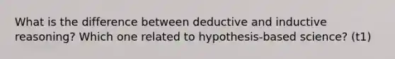 What is the difference between deductive and inductive reasoning? Which one related to hypothesis-based science? (t1)