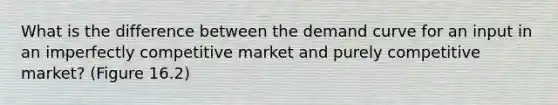 What is the difference between the demand curve for an input in an imperfectly competitive market and purely competitive market? (Figure 16.2)