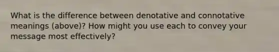 What is the difference between denotative and connotative meanings (above)? How might you use each to convey your message most effectively?