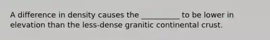 A difference in density causes the __________ to be lower in elevation than the less-dense granitic continental crust.