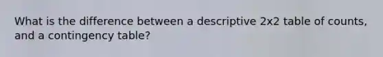 What is the difference between a descriptive 2x2 table of counts, and a contingency table?